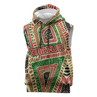 Darfur Sudan Sleeveless Hoodie with Red Green Beige Tribal Pattern - Wonder Print Shop