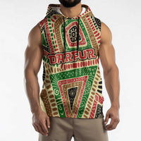 Darfur Sudan Sleeveless Hoodie with Red Green Beige Tribal Pattern - Wonder Print Shop