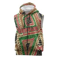 Darfur Sudan Sleeveless Zip Hoodie with Red Green Beige Tribal Pattern - Wonder Print Shop