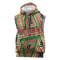 Darfur Sudan Sleeveless Zip Hoodie with Red Green Beige Tribal Pattern - Wonder Print Shop