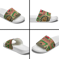 Darfur Sudan Slide Sandals with Red Green Beige Tribal Pattern - Wonder Print Shop