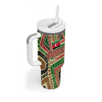 Darfur Sudan Tumbler With Handle with Red Green Beige Tribal Pattern - Wonder Print Shop