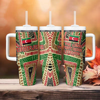 Darfur Sudan Tumbler With Handle with Red Green Beige Tribal Pattern - Wonder Print Shop