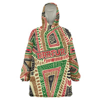 Darfur Sudan Wearable Blanket Hoodie with Red Green Beige Tribal Pattern - Wonder Print Shop