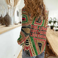 Darfur Sudan Women Casual Shirt with Red Green Beige Tribal Pattern - Wonder Print Shop