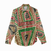 Darfur Sudan Women Casual Shirt with Red Green Beige Tribal Pattern - Wonder Print Shop