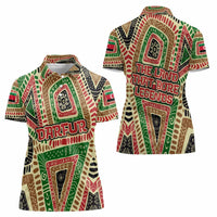 Darfur Sudan Women Polo Shirt with Red Green Beige Tribal Pattern - Wonder Print Shop