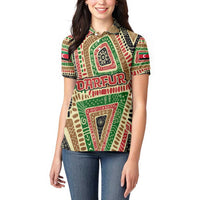 Darfur Sudan Women Polo Shirt with Red Green Beige Tribal Pattern - Wonder Print Shop