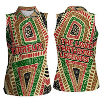 Darfur Sudan Women Sleeveless Polo Shirt with Red Green Beige Tribal Pattern - Wonder Print Shop