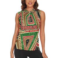 Darfur Sudan Women Sleeveless Polo Shirt with Red Green Beige Tribal Pattern - Wonder Print Shop