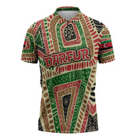Darfur Sudan Zipper Polo Shirt with Red Green Beige Tribal Pattern - Wonder Print Shop
