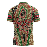 Darfur Sudan Zipper Polo Shirt with Red Green Beige Tribal Pattern - Wonder Print Shop
