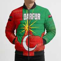 Darfur Sudan Bomber Puffer Jacket with Red Green Yellow Crescent Star - Wonder Print Shop