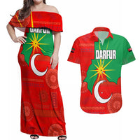 Darfur Sudan Couples Matching Off Shoulder Maxi Dress and Hawaiian Shirt with Red Green Yellow Crescent Star - Wonder Print Shop