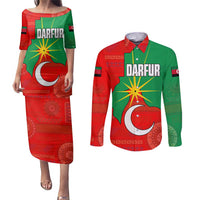 Darfur Sudan Couples Matching Puletasi and Long Sleeve Button Shirt with Red Green Yellow Crescent Star - Wonder Print Shop