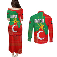 Darfur Sudan Couples Matching Puletasi and Long Sleeve Button Shirt with Red Green Yellow Crescent Star - Wonder Print Shop