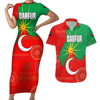 Darfur Sudan Couples Matching Short Sleeve Bodycon Dress and Hawaiian Shirt with Red Green Yellow Crescent Star - Wonder Print Shop