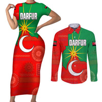 Darfur Sudan Couples Matching Short Sleeve Bodycon Dress and Long Sleeve Button Shirt with Red Green Yellow Crescent Star - Wonder Print Shop