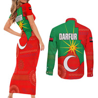 Darfur Sudan Couples Matching Short Sleeve Bodycon Dress and Long Sleeve Button Shirt with Red Green Yellow Crescent Star - Wonder Print Shop