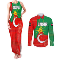 Darfur Sudan Couples Matching Tank Maxi Dress and Long Sleeve Button Shirt with Red Green Yellow Crescent Star - Wonder Print Shop