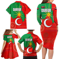 Darfur Sudan Family Matching Long Sleeve Bodycon Dress and Hawaiian Shirt with Red Green Yellow Crescent Star - Wonder Print Shop