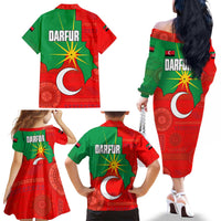 Darfur Sudan Family Matching Off The Shoulder Long Sleeve Dress and Hawaiian Shirt with Red Green Yellow Crescent Star - Wonder Print Shop