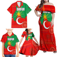Darfur Sudan Family Matching Off Shoulder Maxi Dress and Hawaiian Shirt with Red Green Yellow Crescent Star - Wonder Print Shop