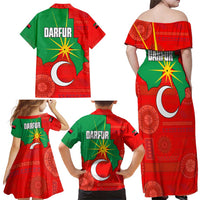 Darfur Sudan Family Matching Off Shoulder Maxi Dress and Hawaiian Shirt with Red Green Yellow Crescent Star - Wonder Print Shop