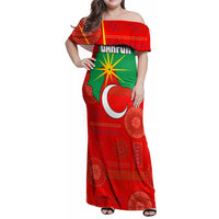 Darfur Sudan Family Matching Off Shoulder Maxi Dress and Hawaiian Shirt with Red Green Yellow Crescent Star - Wonder Print Shop