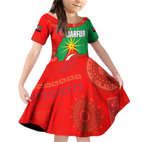 Darfur Sudan Family Matching Off Shoulder Short Dress and Hawaiian Shirt with Red Green Yellow Crescent Star - Wonder Print Shop