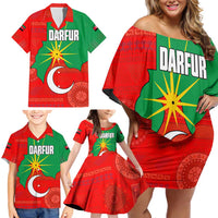 Darfur Sudan Family Matching Off Shoulder Short Dress and Hawaiian Shirt with Red Green Yellow Crescent Star - Wonder Print Shop