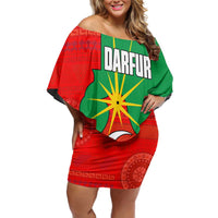 Darfur Sudan Family Matching Off Shoulder Short Dress and Hawaiian Shirt with Red Green Yellow Crescent Star - Wonder Print Shop