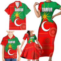 Darfur Sudan Family Matching Short Sleeve Bodycon Dress and Hawaiian Shirt with Red Green Yellow Crescent Star - Wonder Print Shop