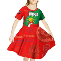 Darfur Sudan Kid Short Sleeve Dress with Red Green Yellow Crescent Star - Wonder Print Shop