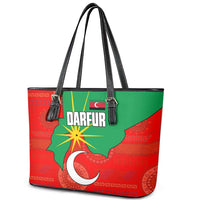 Darfur Sudan Leather Tote Bag with Red Green Yellow Crescent Star - Wonder Print Shop