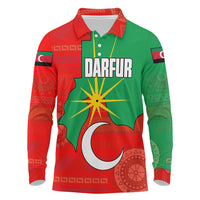 Darfur Sudan Long Sleeve Polo Shirt with Red Green Yellow Crescent Star - Wonder Print Shop