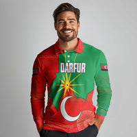 Darfur Sudan Long Sleeve Polo Shirt with Red Green Yellow Crescent Star - Wonder Print Shop