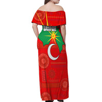 Darfur Sudan Off Shoulder Maxi Dress with Red Green Yellow Crescent Star - Wonder Print Shop
