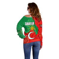 Darfur Sudan Off Shoulder Sweater with Red Green Yellow Crescent Star - Wonder Print Shop