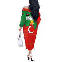 Darfur Sudan Off The Shoulder Long Sleeve Dress with Red Green Yellow Crescent Star - Wonder Print Shop