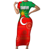 Darfur Sudan Short Sleeve Bodycon Dress with Red Green Yellow Crescent Star - Wonder Print Shop