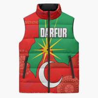 Darfur Sudan Sleeveless Puffer Jacket with Red Green Yellow Crescent Star - Wonder Print Shop