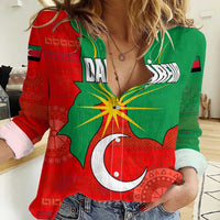Darfur Sudan Women Casual Shirt with Red Green Yellow Crescent Star - Wonder Print Shop