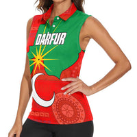 Darfur Sudan Women Sleeveless Polo Shirt with Red Green Yellow Crescent Star - Wonder Print Shop
