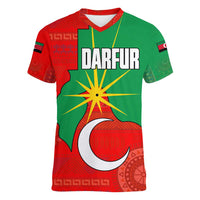 Darfur Sudan Women V-Neck T-Shirt with Red Green Yellow Crescent Star - Wonder Print Shop