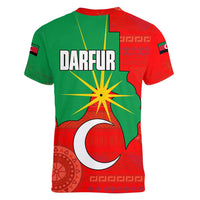 Darfur Sudan Women V-Neck T-Shirt with Red Green Yellow Crescent Star - Wonder Print Shop