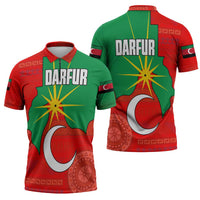 Darfur Sudan Zipper Polo Shirt with Red Green Yellow Crescent Star - Wonder Print Shop