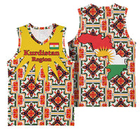 Iraq Kurdistan Region Basketball Jersey Traditional Pattern Yellow Red Green - Wonder Print Shop