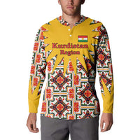 Iraq Kurdistan Region Button Sweatshirt Traditional Pattern Yellow Red Green - Wonder Print Shop