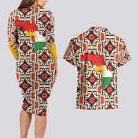 Iraq Kurdistan Region Couples Matching Long Sleeve Bodycon Dress and Hawaiian Shirt Traditional Pattern Yellow Red Green - Wonder Print Shop